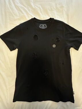 Philipp Plein Luxury Black Distressed T-Shirt - Size L